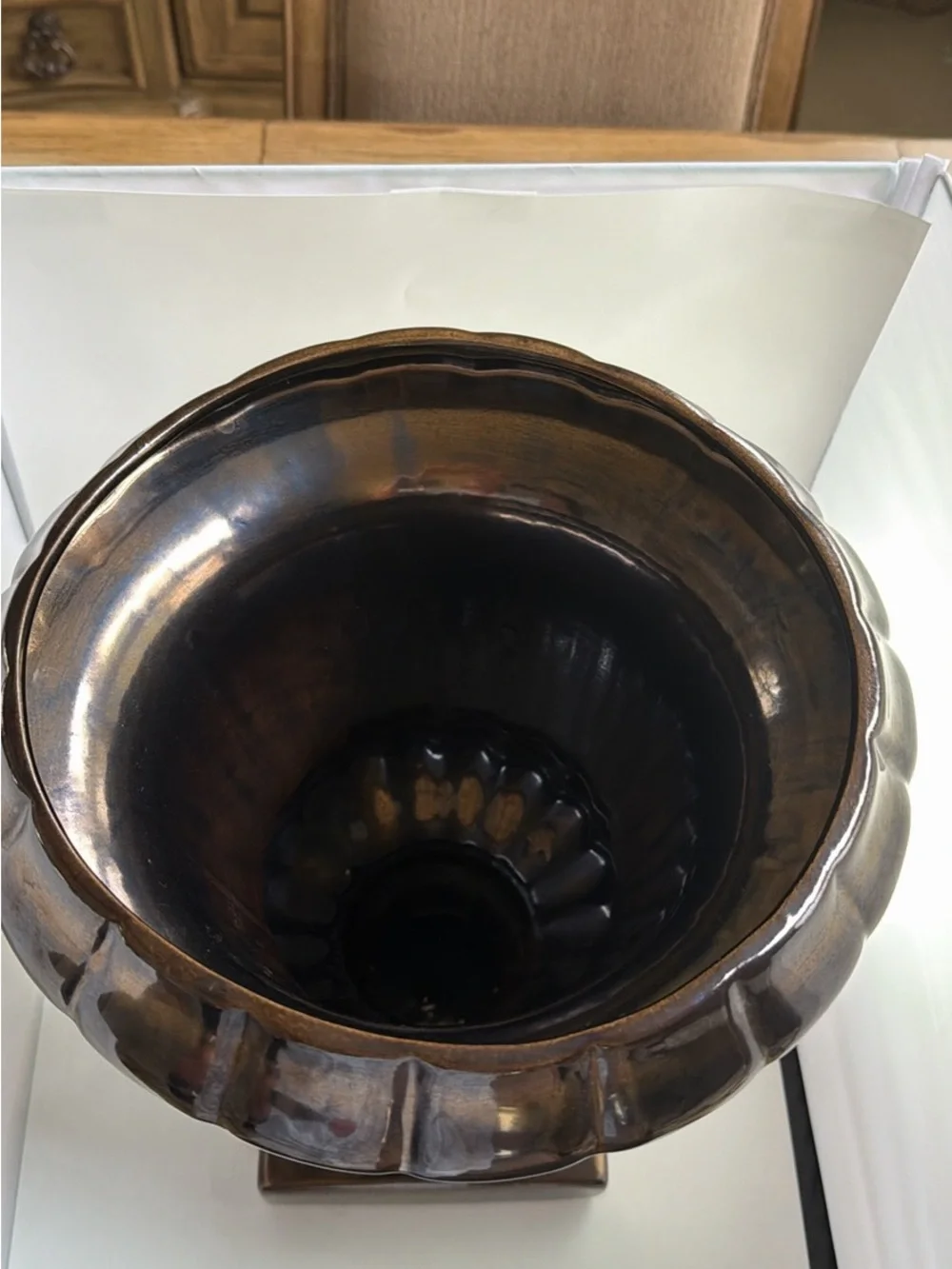Bronze Crackle Glaze Vase, Planter Haeger Floral Line 16”